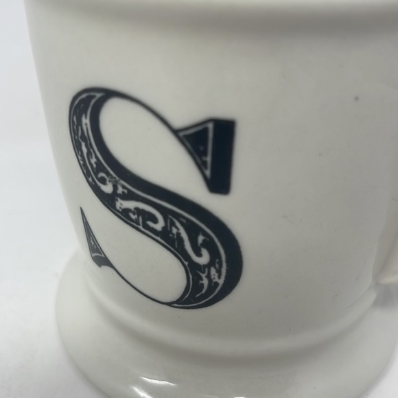 Anthropologie Ivory White & Black Initial A Monogram Ceramic Coffee Tea Mug - Picture 8 of 12